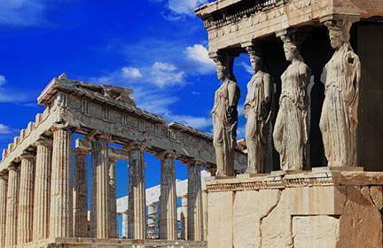 Templos de la Acrópolis: Erecteión con Cariátides y Partenón.