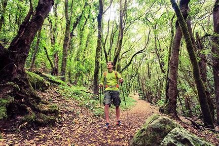 Joven practicando senderismo en los bosques de La Gomera