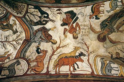 Frescos de estilo románico decorando la cripta de San Isidoro de León